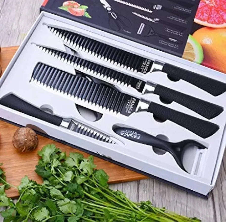 Black Edition β 6 Pcs Chef Knife Set with Cleaver, Paring Knife, Peeler & Scissors