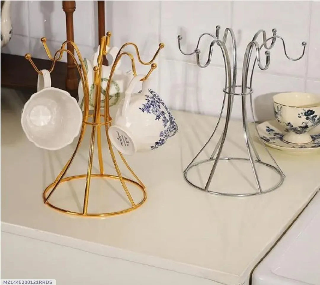 Metal Coffee & Tea Cup Rack – 6-Hook Golden Mug Holder