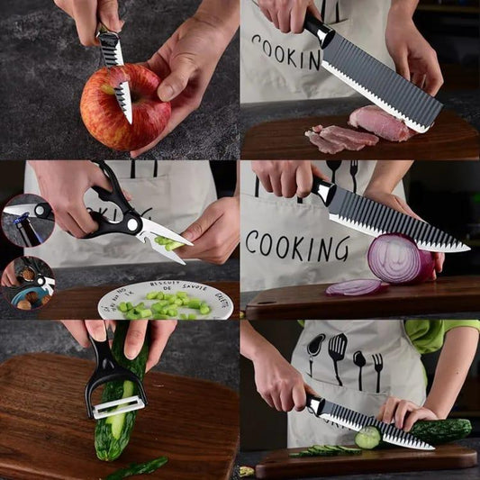 Black Edition – 6 Pcs Chef Knife Set with Cleaver, Paring Knife, Peeler & Scissors