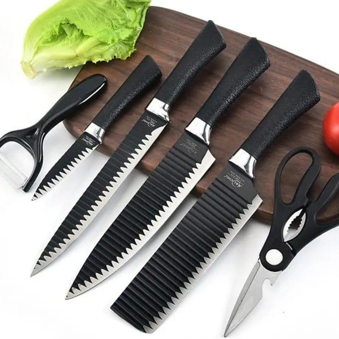 Black Edition – 6 Pcs Chef Knife Set with Cleaver, Paring Knife, Peeler & Scissors