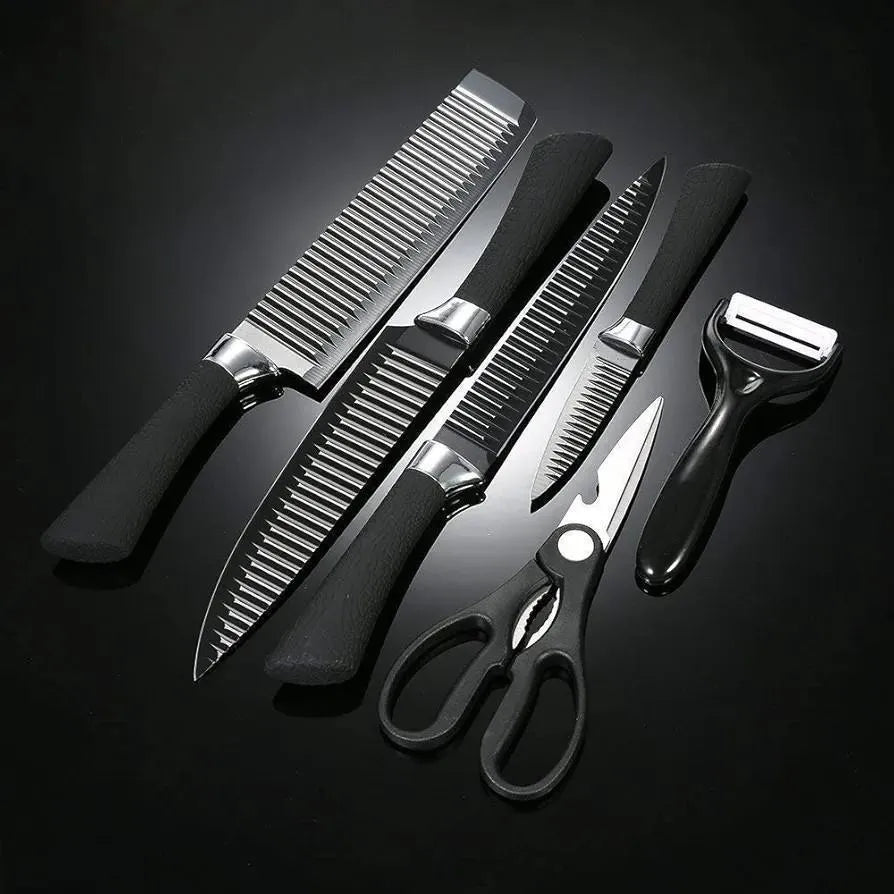 Black Edition – 6 Pcs Chef Knife Set with Cleaver, Paring Knife, Peeler & Scissors