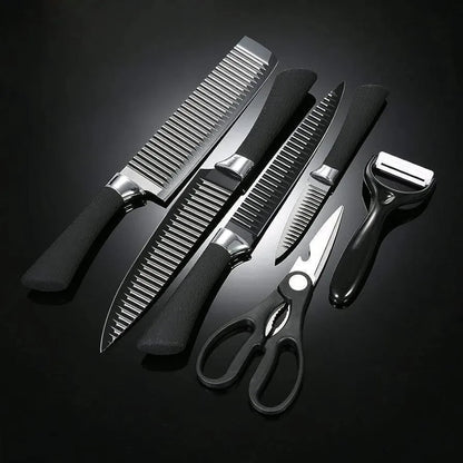 Black Edition – 6 Pcs Chef Knife Set with Cleaver, Paring Knife, Peeler & Scissors