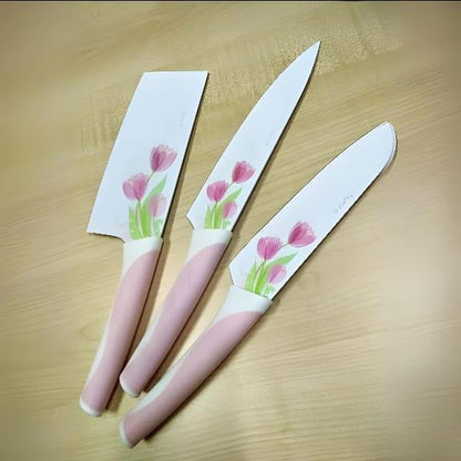 Premium 5 Pcs Flower Print Knife Set – Long-Lasting Stainless Steel Blades