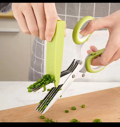 5-Layer Stainless Steel Kitchen Herb Scissors – Multi-Blade Green Onion, Scallion & Vegetable Cutting Shears