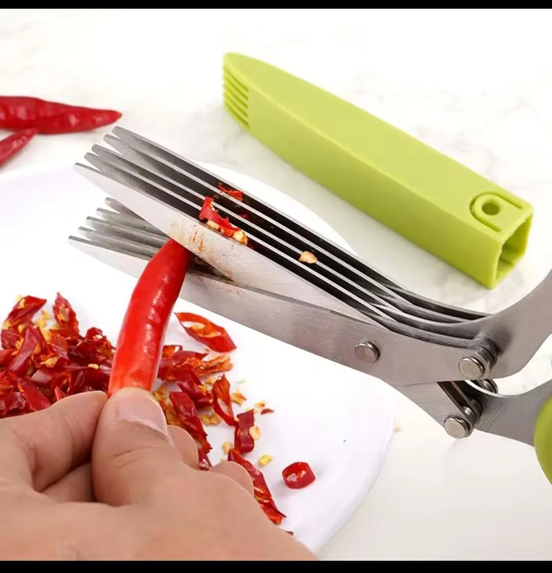 5-Layer Stainless Steel Kitchen Herb Scissors – Multi-Blade Green Onion, Scallion & Vegetable Cutting Shears