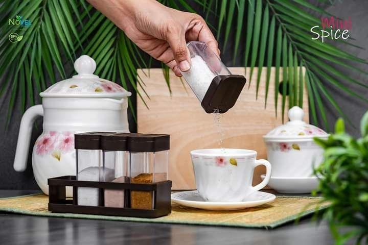 Crystal Namak Dani & Masala Organizer – 4 Pcs Spice Storage Set