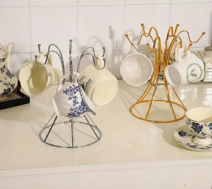 Metal Coffee & Tea Cup Rack – 6-Hook Golden Mug Holder