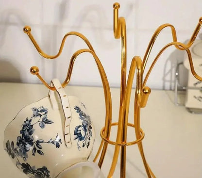 Metal Coffee & Tea Cup Rack – 6-Hook Golden Mug Holder