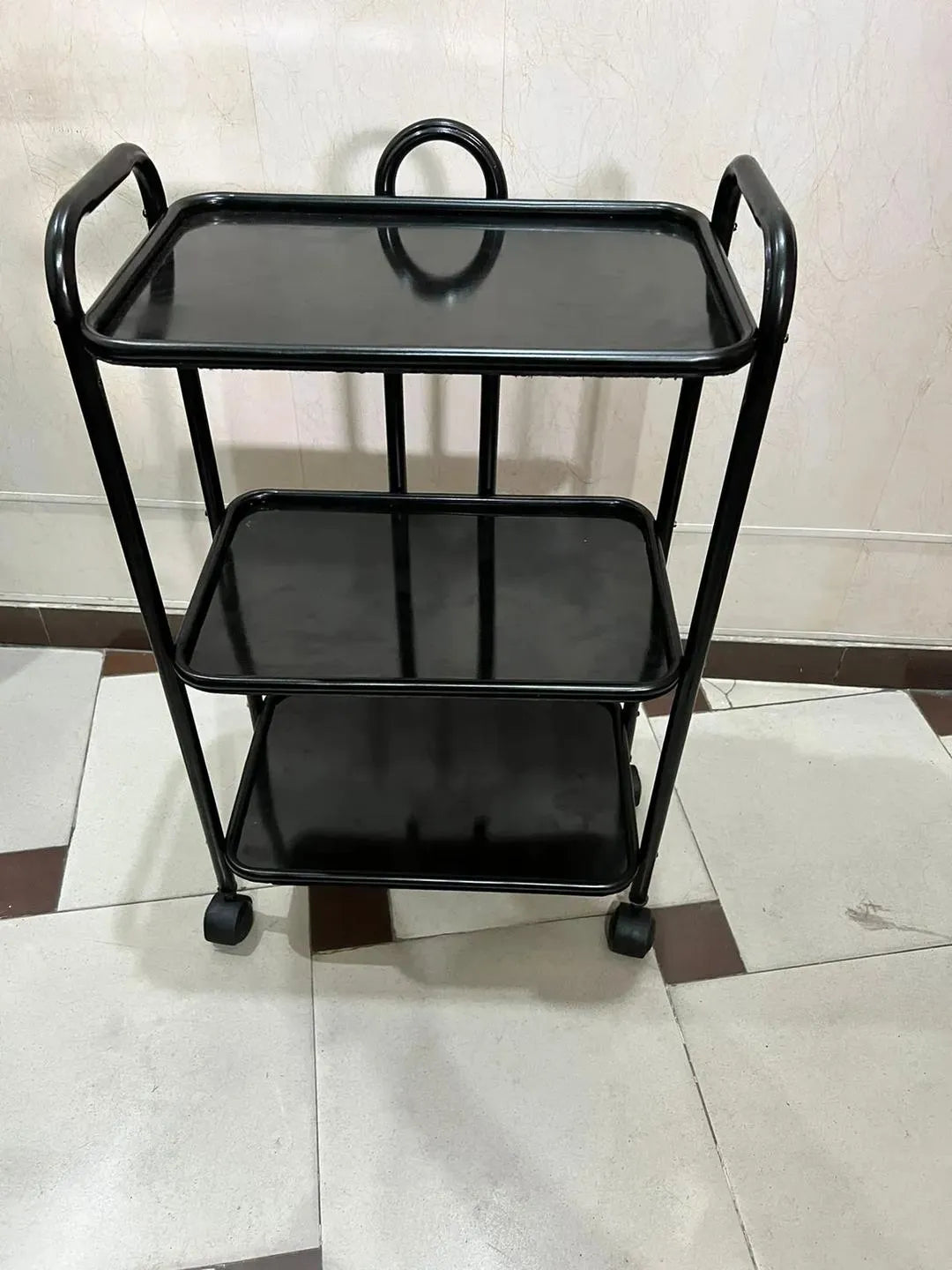 Sleek Black Iron Tea Trolley – Durable & Stylish Serving Cart for Home