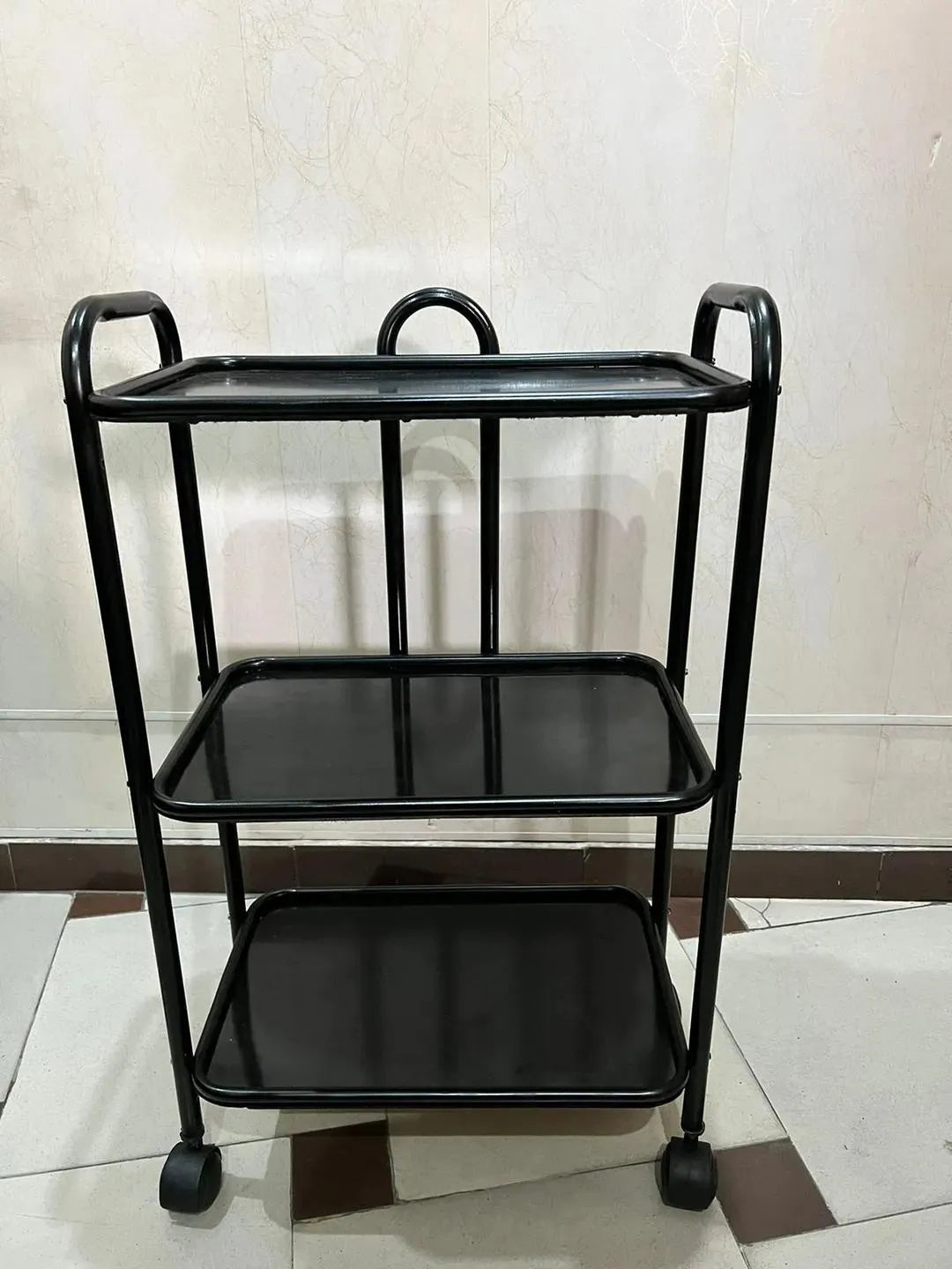 Sleek Black Iron Tea Trolley – Durable & Stylish Serving Cart for Home
