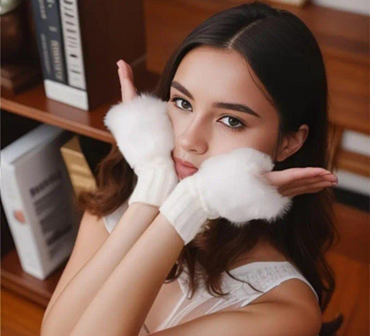 Women’s Fingerless Fur Lined Winter Gloves – Warm & Stylish Multicolor 2 Pcs Set for Harsh Cold Weather