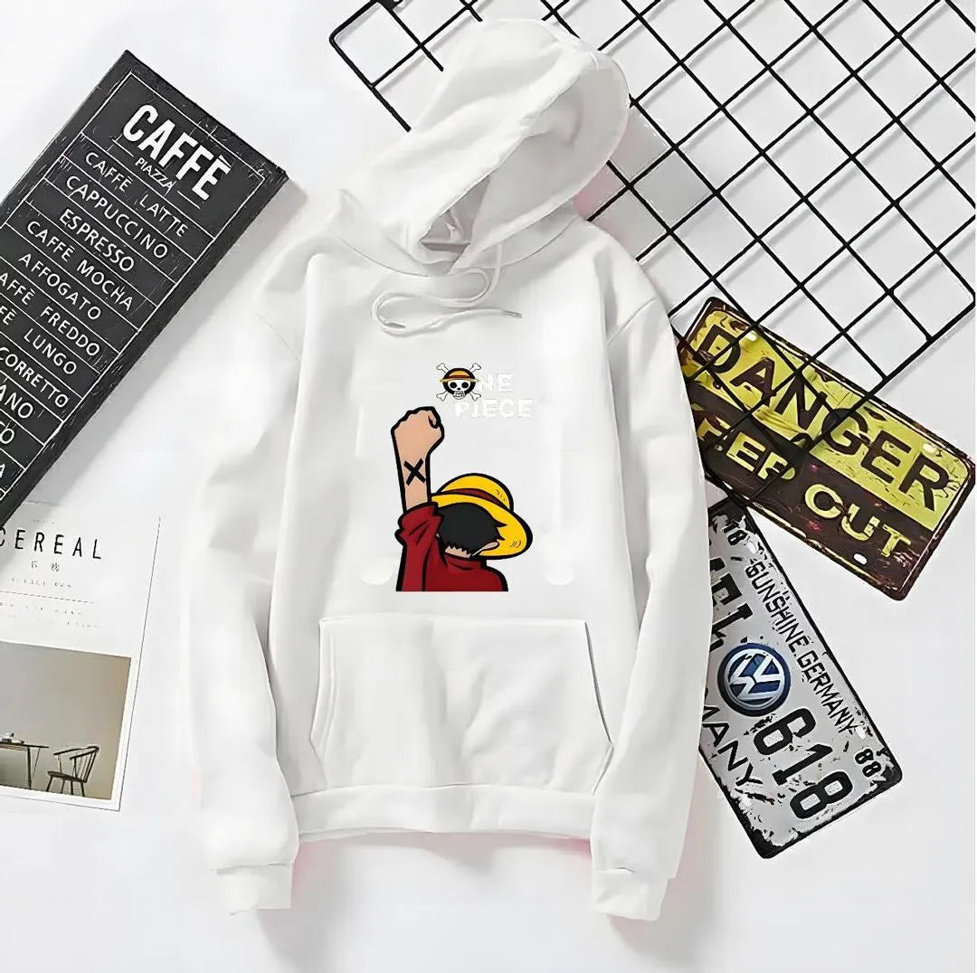Men’s Fleece Printed Hoodie – One Piece Luffy Design | Soft Winter Hoodie