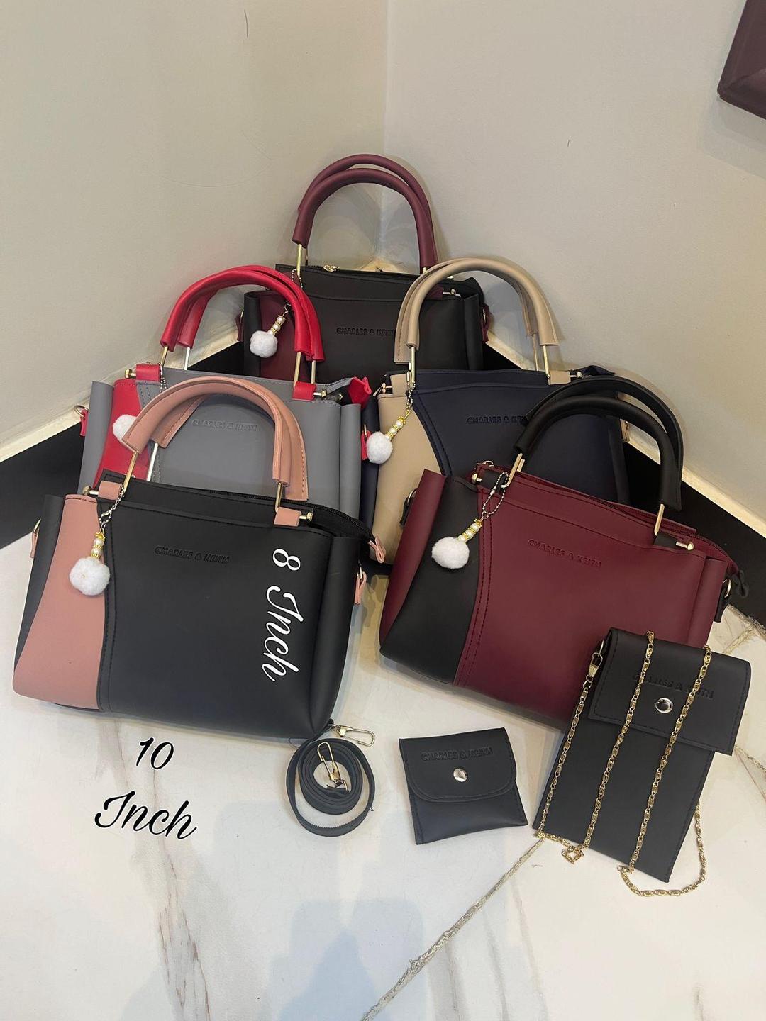 3 Pcs Girls’ Rexine Handbag Set – Multiple Colors