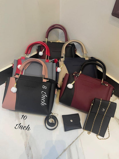 3 Pcs Girls’ Rexine Handbag Set – Multiple Colors