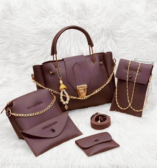 5 Pcs Women’s PU Leather Handbag Set – Multiple Colors