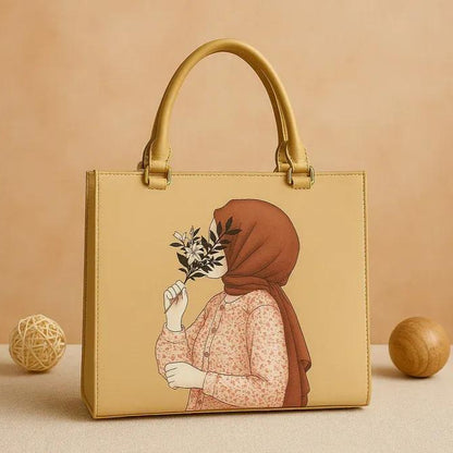 Women's Printed Canvas Tote Bag – Red & Beige