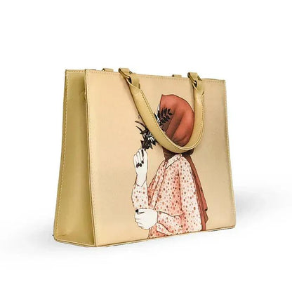 Women's Printed Canvas Tote Bag – Red & Beige