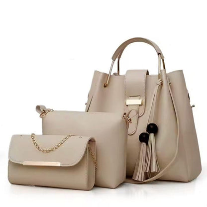 Classic Off White PU Leather Handbag for Women | 3 Pcs Combo