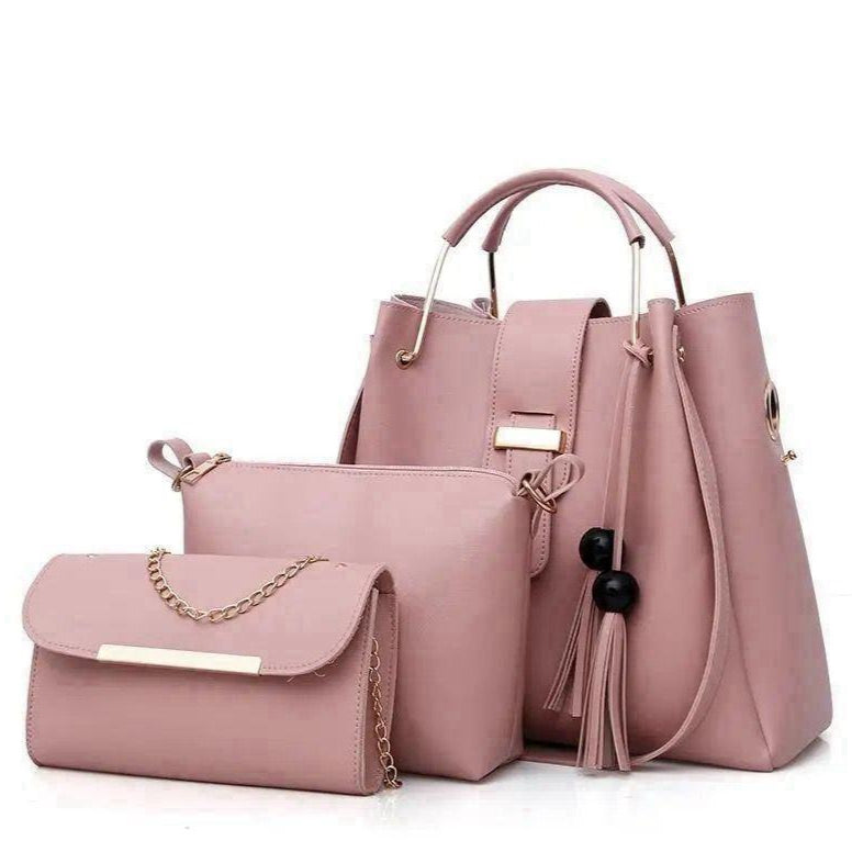 Classic Off White PU Leather Handbag for Women | 3 Pcs Combo