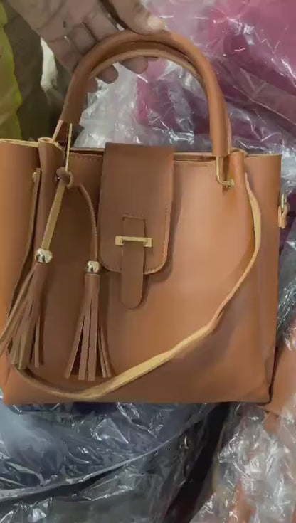 Classic Off White PU Leather Handbag for Women | 3 Pcs Combo